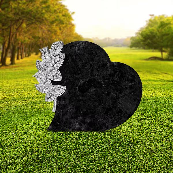 Lápide Coração Granito Negro com Escultura - LP21